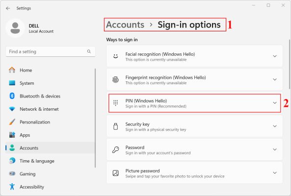 Truy cập Sign-in options