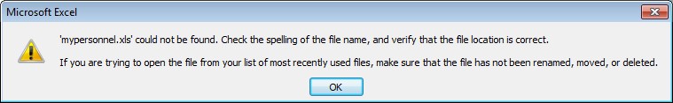 Sửa Lỗi Mypersonnel.xls Could Not Be Found File Excel 2 Mypersonnel.xls Could Not Be Found