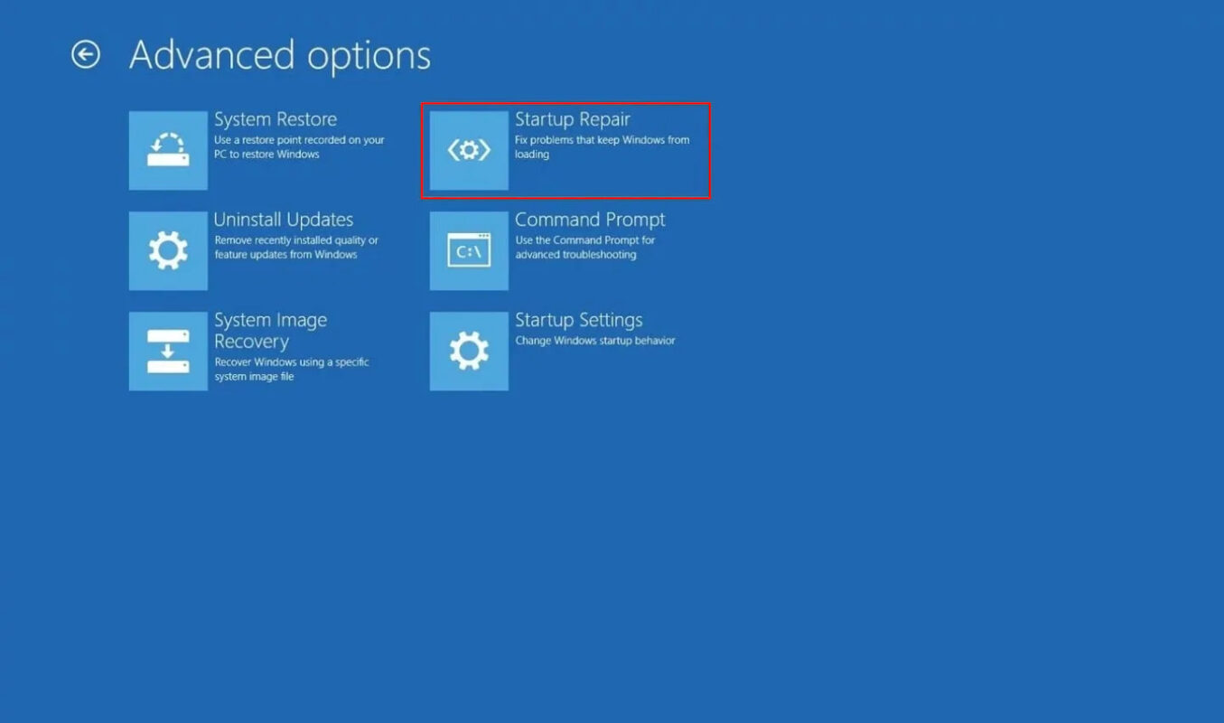 Sử Dụng Công Cụ Startup Repair