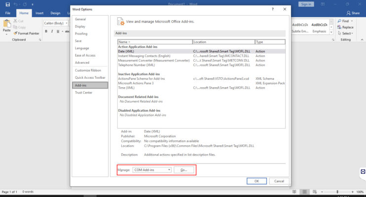 Hướng Dẫn Sửa Lỗi Word Has Encountered A Problem 5 Tắt Các Add-in Gây Xung Đột
