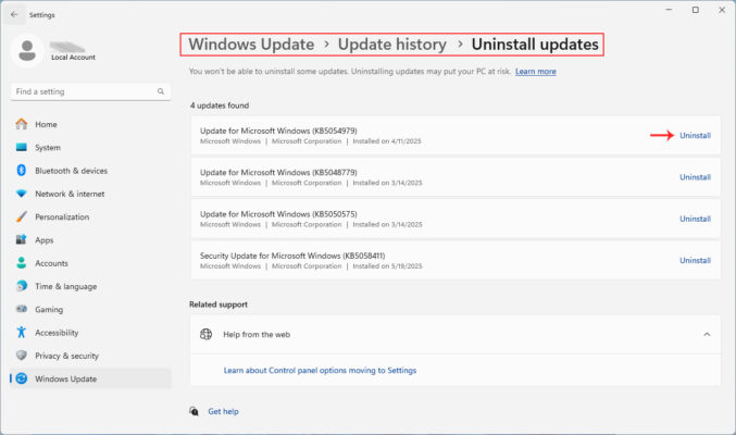 Cách Gỡ Bỏ Bản Update Windows - Roll Back Windows Update 2 Gỡ Bỏ Bản Cập Nhật Gần Nhất Bằng Settings