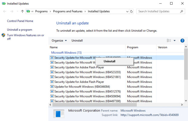 Cách Gỡ Bỏ Bản Update Windows - Roll Back Windows Update 4 Gỡ bỏ Windows Update bằng Control Panel