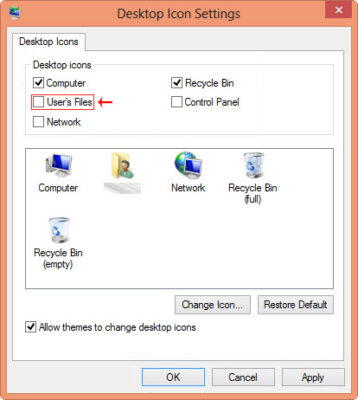Sửa Lỗi Mất Icon Users File Trên Windows (7, 8, 10, 11) 5 Kích Hoạt Lại Icon Từ Desktop Icon Settings