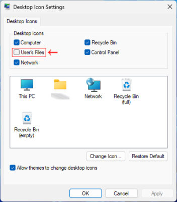 Sửa Lỗi Mất Icon Users File Trên Windows (7, 8, 10, 11) 2 Kích Hoạt Lại Icon User’s File Trong Cài Đặt Desktop