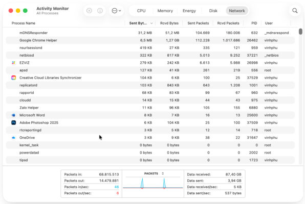 Tab Network - Theo Dõi Lưu Lượng Mạng