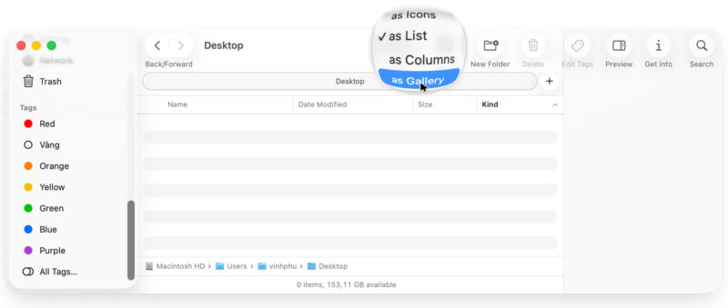 Tận Dụng Chế Độ Hiển Thị Trong Finder