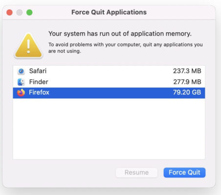 Hướng Dẫn Cách Giải Phóng RAM Trên MacBook (Chip Intel Và M Series) 2 Your system has run out of application memory