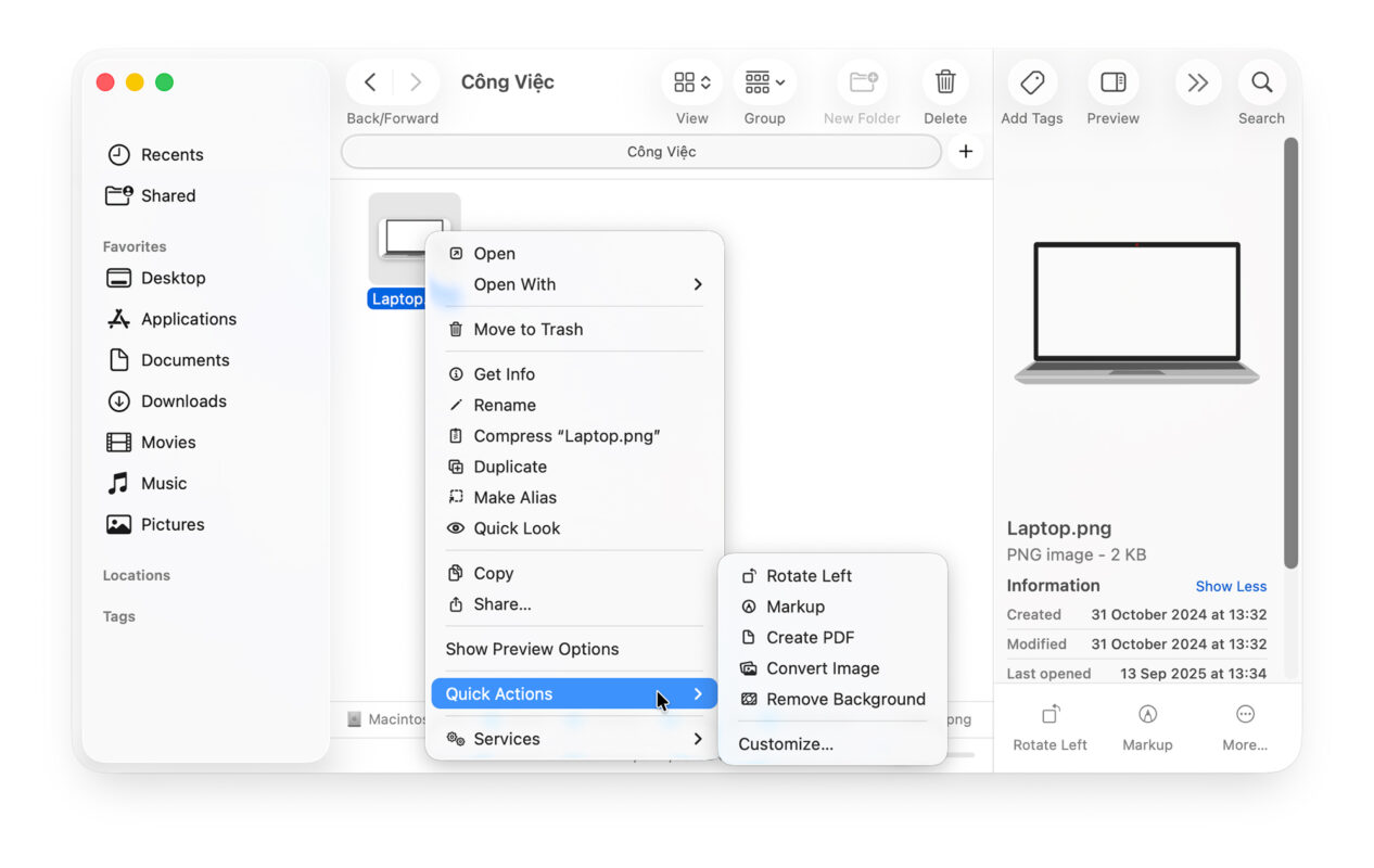 Cách Truy Cập Và Sử Dụng Quick Actions Trong Finder