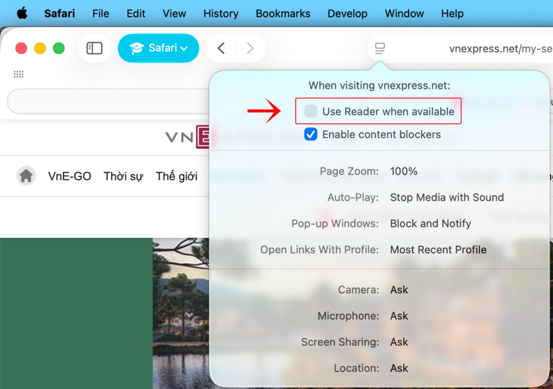 Cách Tự Động Mở Reader View Cho Một Trang Web