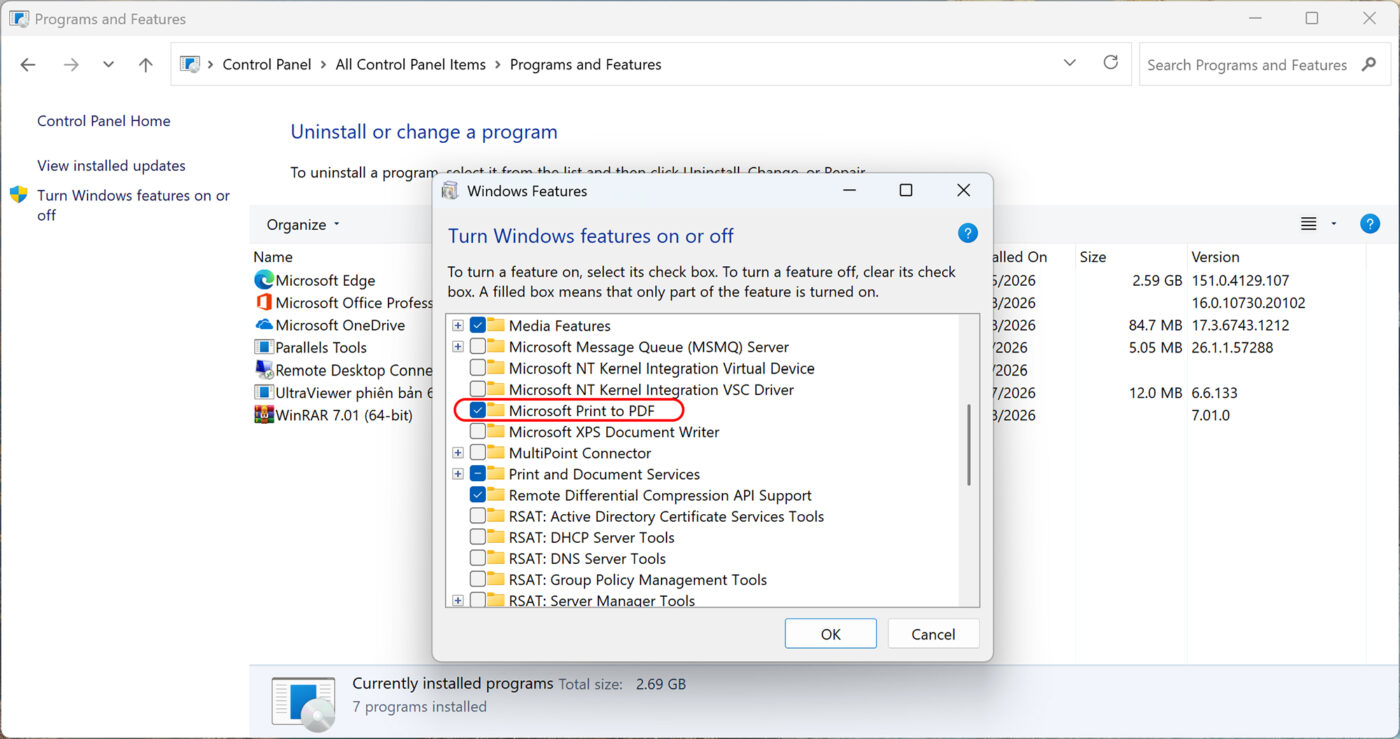 Hướng Dẫn Cách Bật Microsoft Print To PDF Trên Windows 2 Cách Bật Microsoft Print To PDF Bằng Windows Features