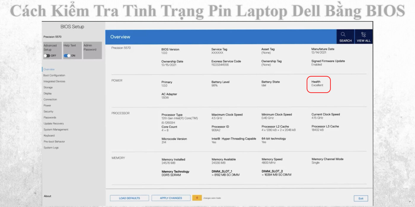 Cách Kiểm Tra Tình Trạng Pin Laptop Dell Bằng BIOS 1 Cách Kiểm Tra Tình Trạng Pin Laptop Dell Bằng BIOS
