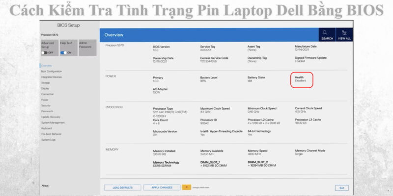 Cách Kiểm Tra Tình Trạng Pin Laptop Dell Bằng BIOS