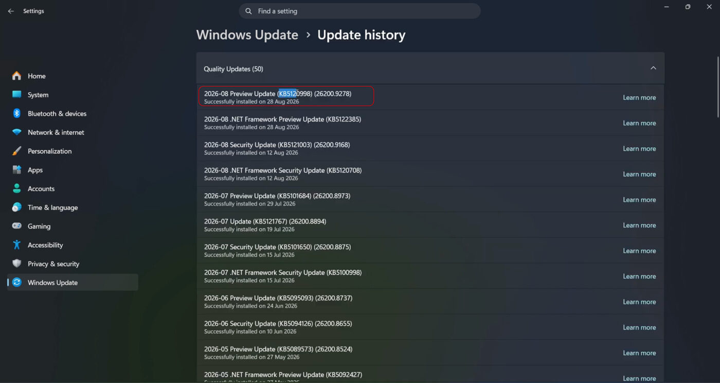 Lỗi Hiển Thị Con Trỏ Chuột Trên Windows 11 KB5120998 2 Cách Kiểm Tra Máy Có Cài KB5120998