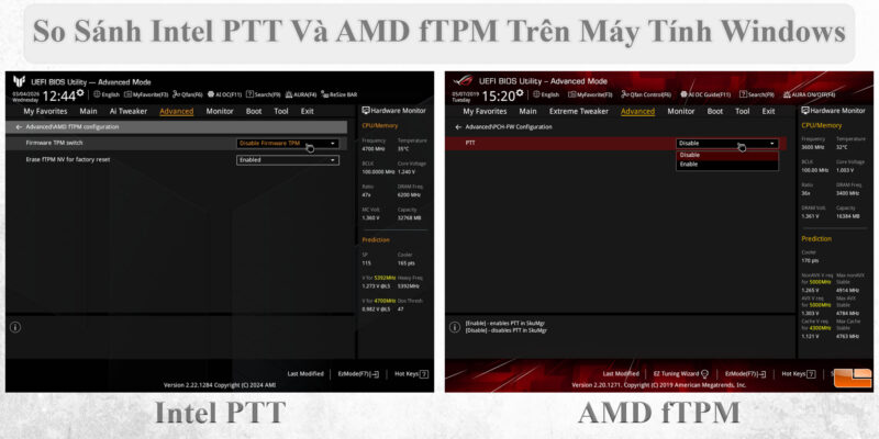 So Sánh Intel PTT Và AMD fTPM Trên Máy Tính Windows